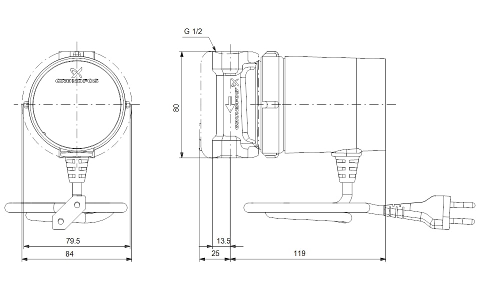 Cirkulačné čerpadlo Grundfos COMFORT 15-14B 230V 80mm Rp1/2" kábel 1,5m – Obrázok 2